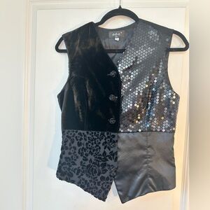 Vintage ABS Black Mixed Material Satin, Sequin, Velvet Made in USA Vest, Size 8